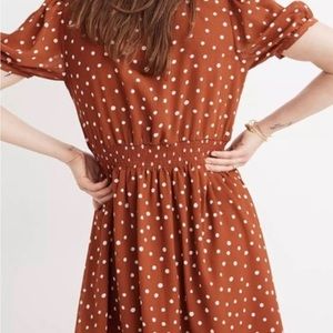 NEW Smocked-Waist Mini Dress in Inkspot Dots Size M